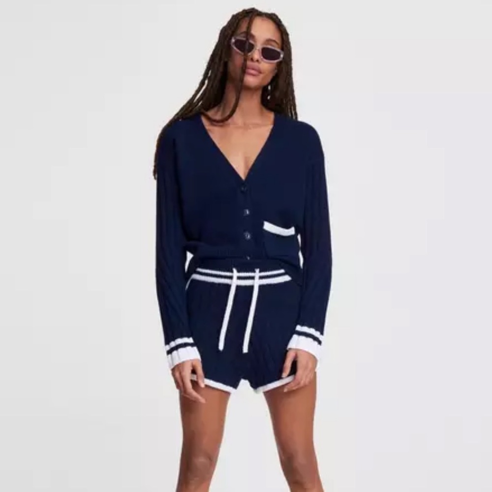 Rag & Bone Navy Nautical Serena Wool Blend Knit High Waisted Ribbed Shorts S
